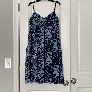 Blue and White Leaf Print Dress